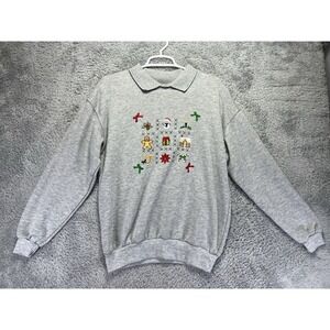 VTG Active Exchange Womens S Gray Christmas Sweatshirt Embroidered Gingerbread